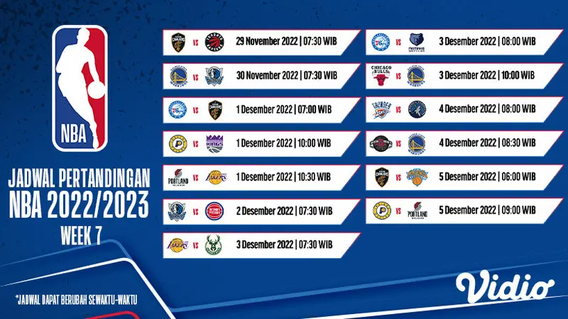 Link Live Streaming NBA 2022 2023 Vidio 29 November Hingga 5