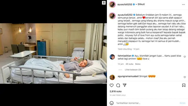 Ayu Aulia Kembali Terbaring di Rumah Sakit Jelang Pemeriksaan Polisi