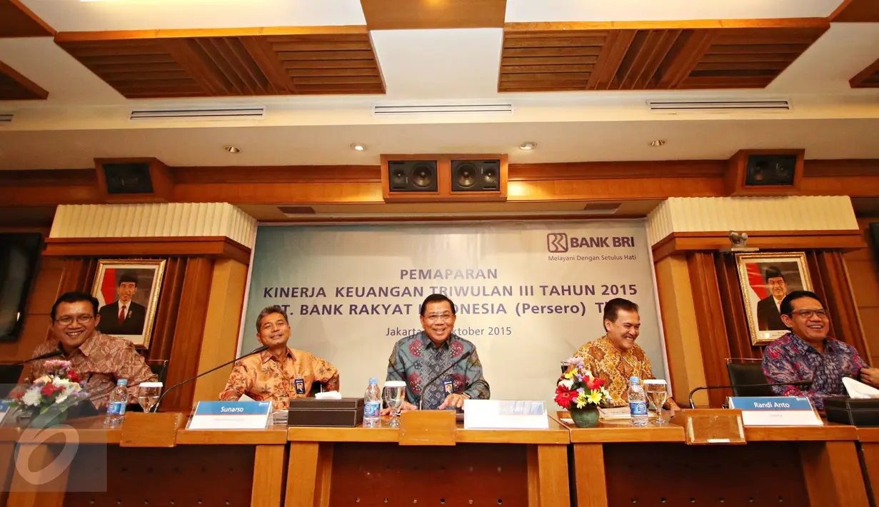 Suasana konferensi pers terkait Laporan Kinerja Keuangan Triwulan III Tahun 2015 di Jakarta, Kamis (22/10/2015). Total kredit yang disalurkan BRI mencapai Rp518,9 T. (Liputan6.com/Immanuel Antonius)