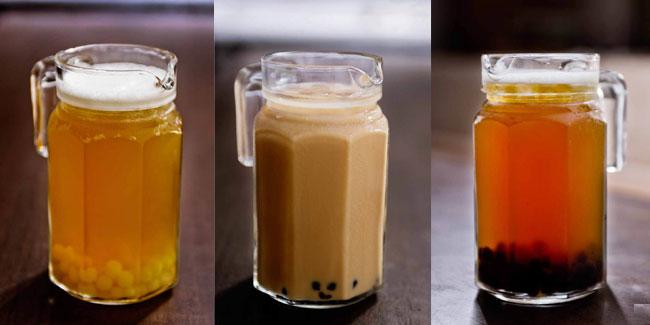 Lychee Green, Grass Jelly Milk Tea, Peach Green Tea (ki-ka). Foto: dok. Vemale.com