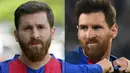 (Kolase) Reza Parastesh (kiri) dan bintang Barcelona, Lionel Messi, keduanya memiliki wajah yang mirip (AFP/Atta Kenare-Giuseppe Cacace)