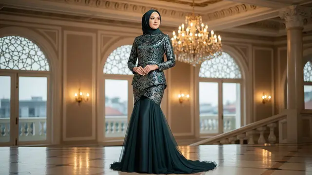 Gamis Batik Kombinasi Tile Polos