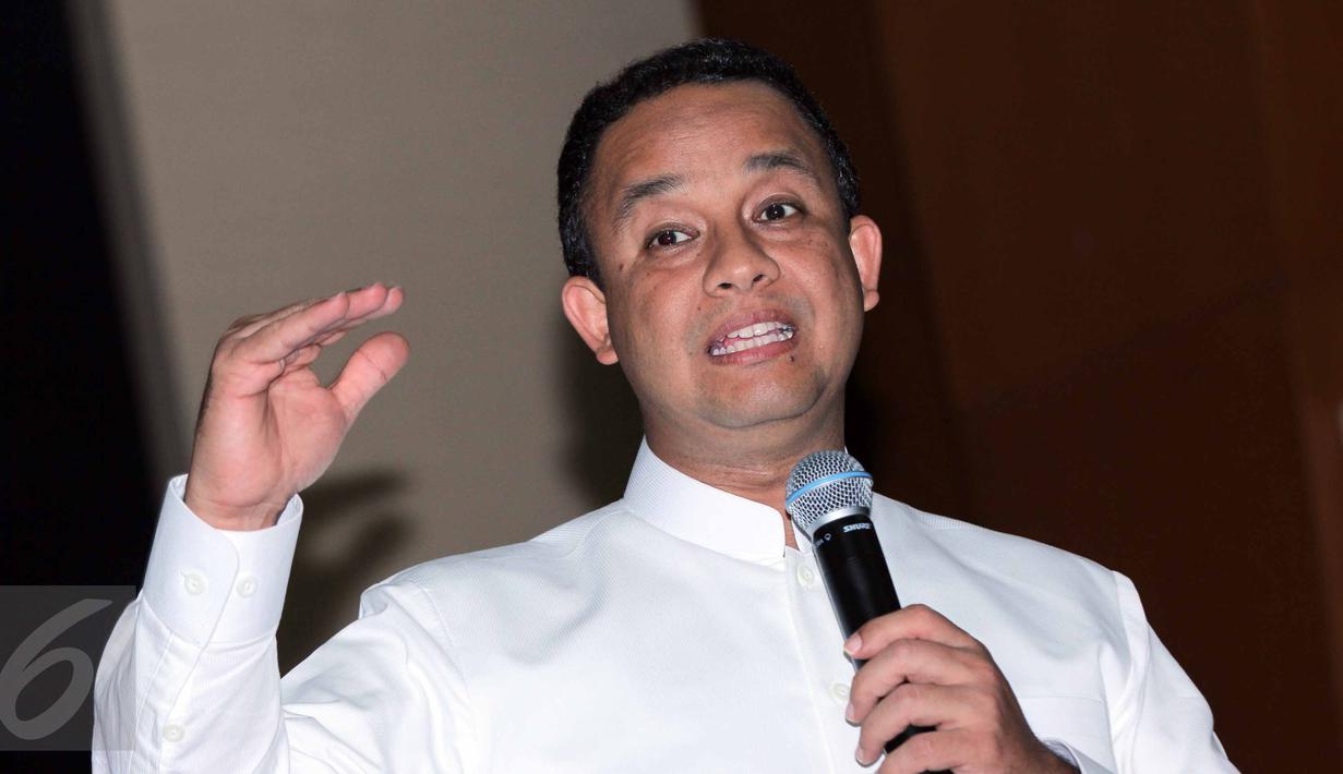 Mendikbud Anies Baswedan memaparkan program Belajar Bersama Maestro (BBM), Jakarta, Jumat (12/6/2015).  Program ini dalam rangka pelestarian dan revitalisasi kebudayaan yang melibatkan 10 maestro Indonesia. (Lipuran6.com/Helmi Afandi)