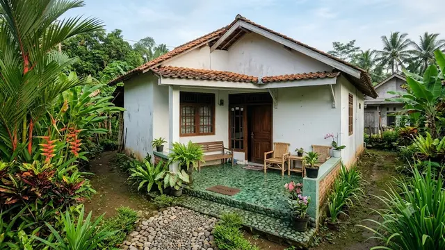 Model Teras dengan Lantai Batu Sikat yang Elegan