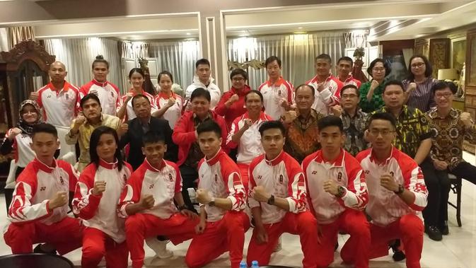 Acara pelepasan Tim Wushu Indonesia ke SEA Games 2019 yang dilakukan Menpora Zainudin Amali di kediamannya Widya Chandra Jakarta, Rabu (27/11/2019). (Dok. Istimewa)