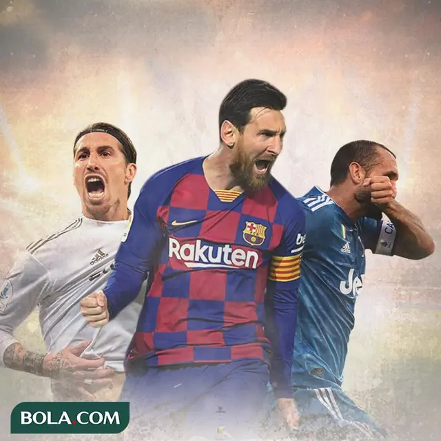 Ilustrasi - Sergio Ramos, Lionel Messi, Giorgio Chiellini