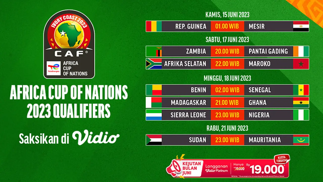 Jadwal Live Streaming Kualifikasi Piala Afrika 2023 di Vidio Pekan Ini, 15-21 Juni 2023