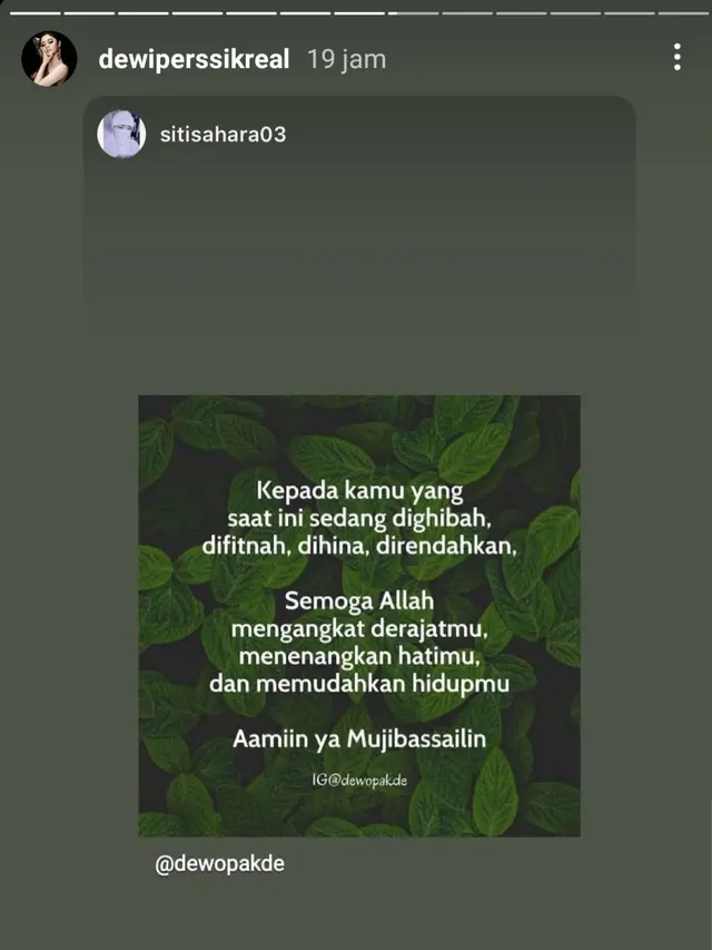 Unggahan Dewi Perssik. (Foto: Instagram @dewiperssikreal)