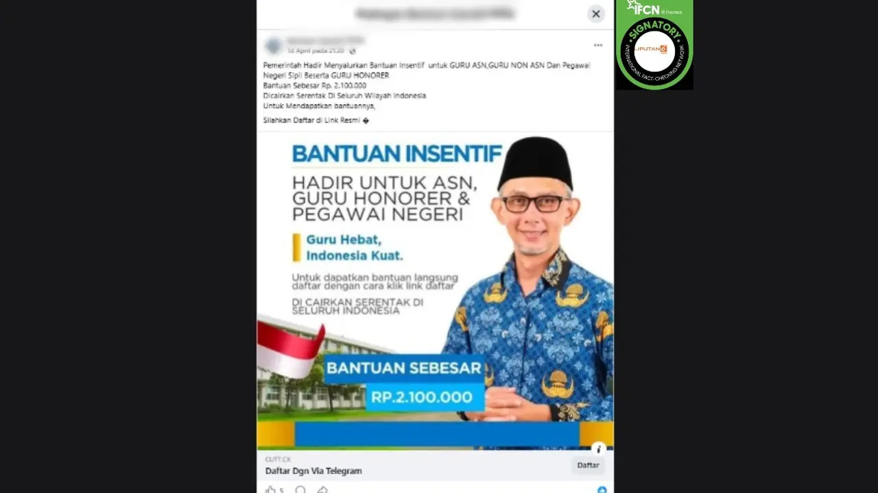 Cek Fakta Liputan6.com mendapati klaim link pendaftaran bantuan insentif untuk guru ASN dan guru honorer
