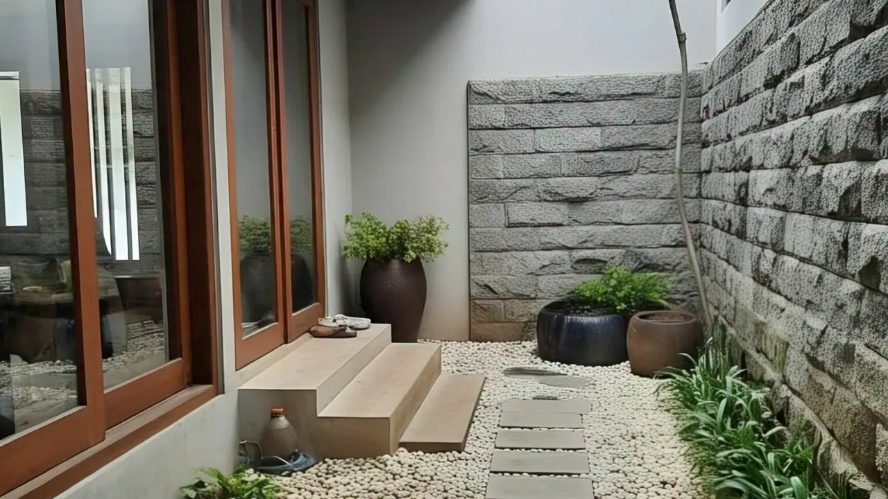 Taman Kering Minimalis dengan Batu Koral