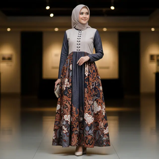Model Gamis Batik Kombinasi Kain Polos Terbaru 2026