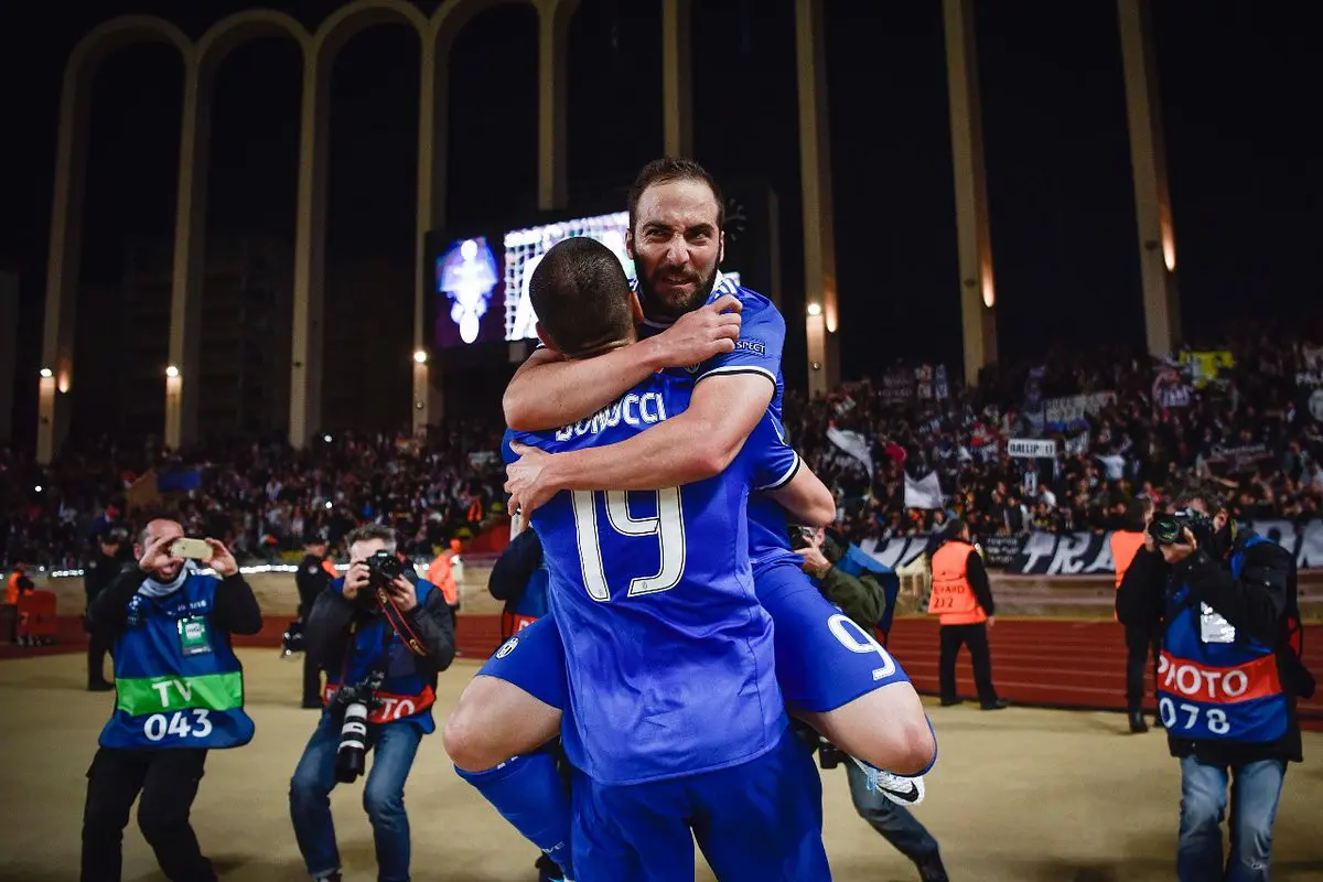 Selebrasi Gonzalo Higuain usai mencetak gol ke gawang AS Monaco. (Twitter/Juventus)