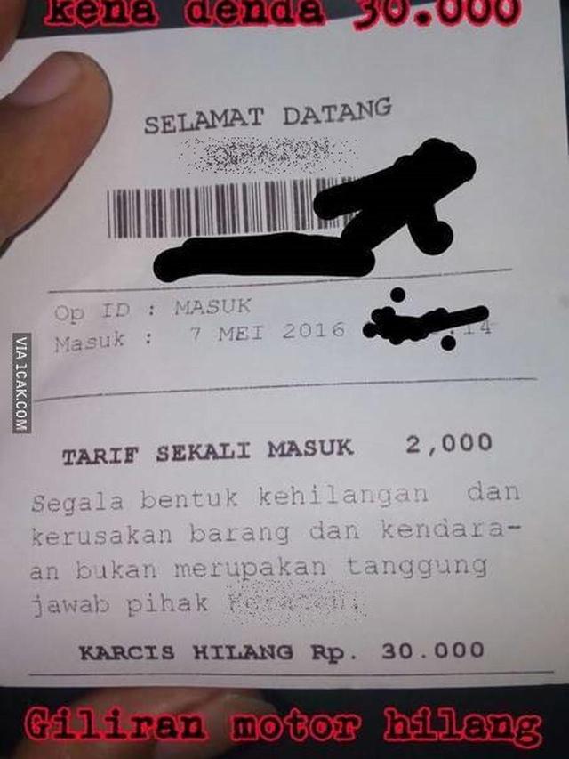 Tarif denda karis parkir hilang (Ist)
