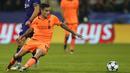 Philippe Coutinho menyumbangkan satu gol untuk kemenangan Liverpool atas Maribor pada laga grup E Liga Champions di Ljudski vrt stadium, Maribor, Slovenia, (17/10/2017). Liverpool menang 7-0. (AP/Darko Bandic)