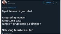 Tipe temen grup chat (Sumber: Twitter/l0v3meee)