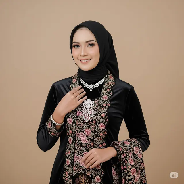 Gamis Kombinasi Brokat Lengan Balon. Foto: Gemini