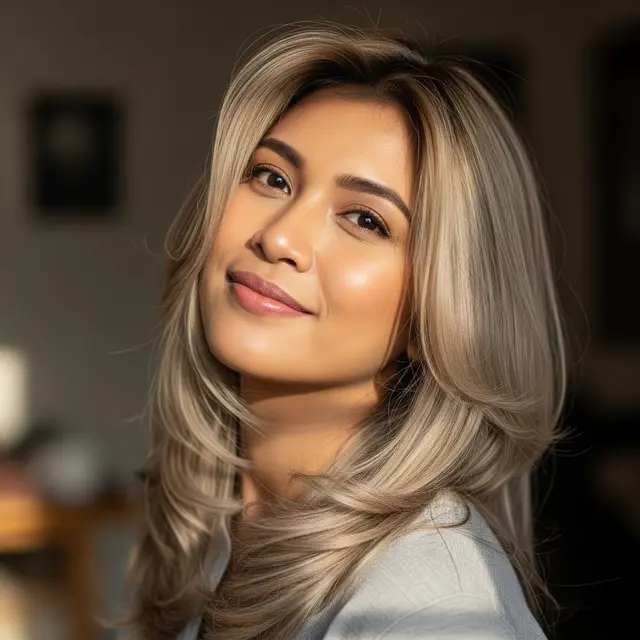 Model Rambut Layer Panjang Cat Pirang