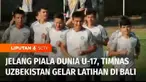 Tim U-17 Uzbekistan melakukan latihan di Stadion Gelora Trisakti, Kuta, Badung. Sebagai kekuatan baru Asia, White Wolf berambisi lolos fase grup.