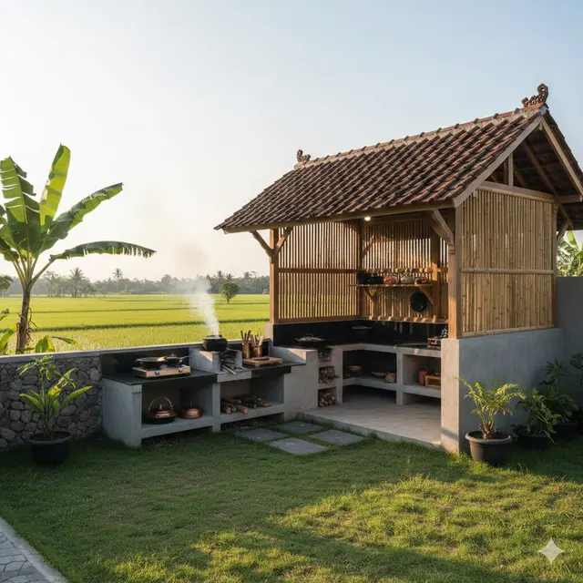 Desain Dapur Terbuka yang Asapnya Tidak Mengarah ke Rumah Tetangga (Foto: Gemini AI)