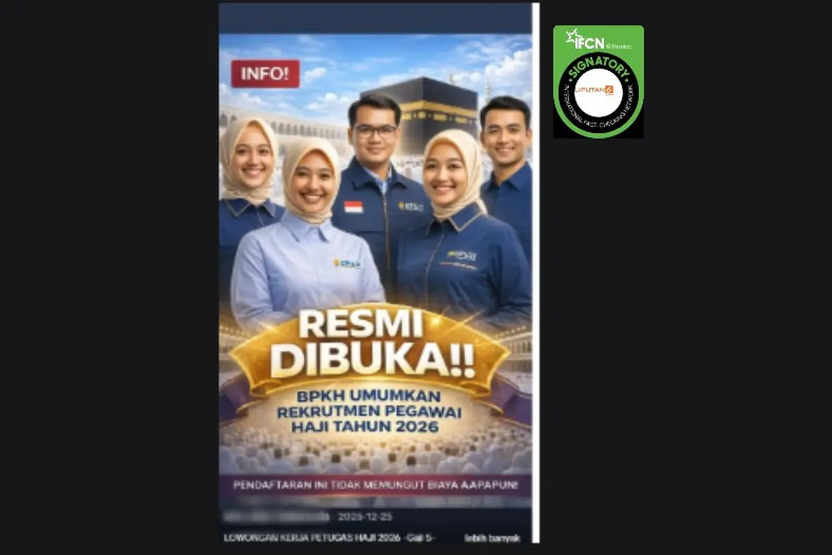 Tangkapan layar klaim link pendaftaran pegawai haji 2026 dari Badan Pengelola Keuangan Haji (BPKH) yang beredar di TikTok.
