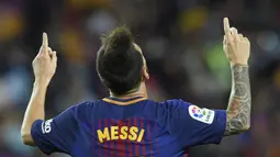 2. Lionel Messi (Barcelona) - Musim lalu dirinya hanya kalah satu gol dari Cristiano Ronaldo di daftar pencetak gol Liga Champions. Tahun ini peraih Ballon d’Or lima kali itu tentu ingin membuktikan diri membalas sang rival. (AFP/Lluis Gene)