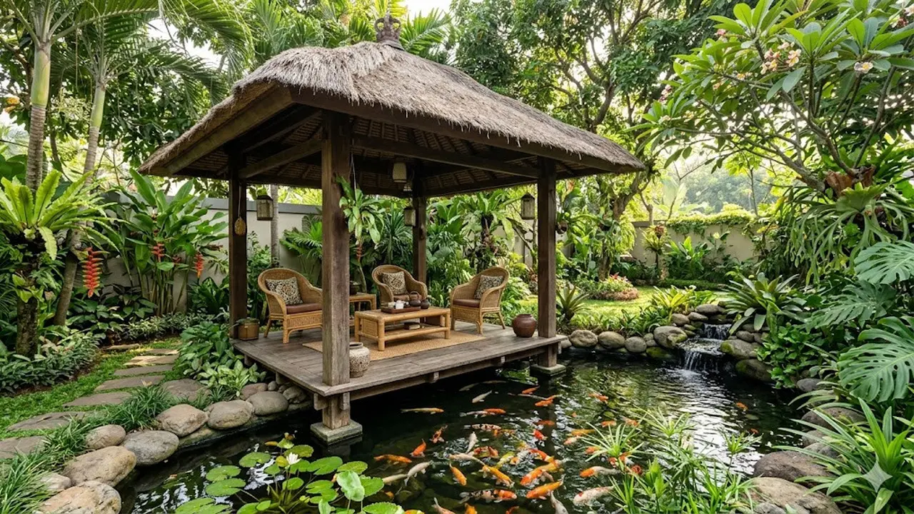 Inspirasi Gazebo Dekat Kolam Ikan yang Bikin Rileks Setiap Hari