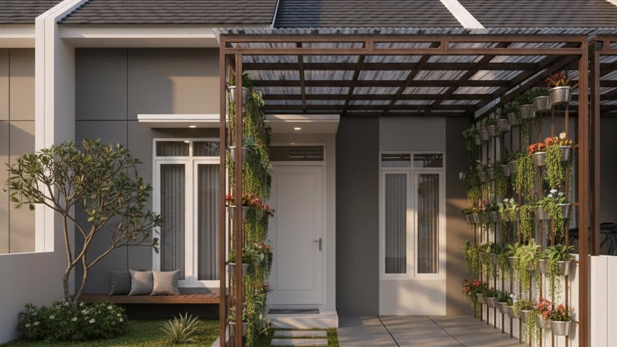 7 Desain Rumah Tipe 36 dengan Kanopi Mobil dan Halaman Depan Cantik