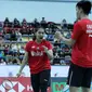 Ganda campuran Indonesia Daniel Marthin/Indah Cahya Sari Jamil beraksi di final Kejuaraan Dunia Bulu Tangkis 2019. (PBSI)
