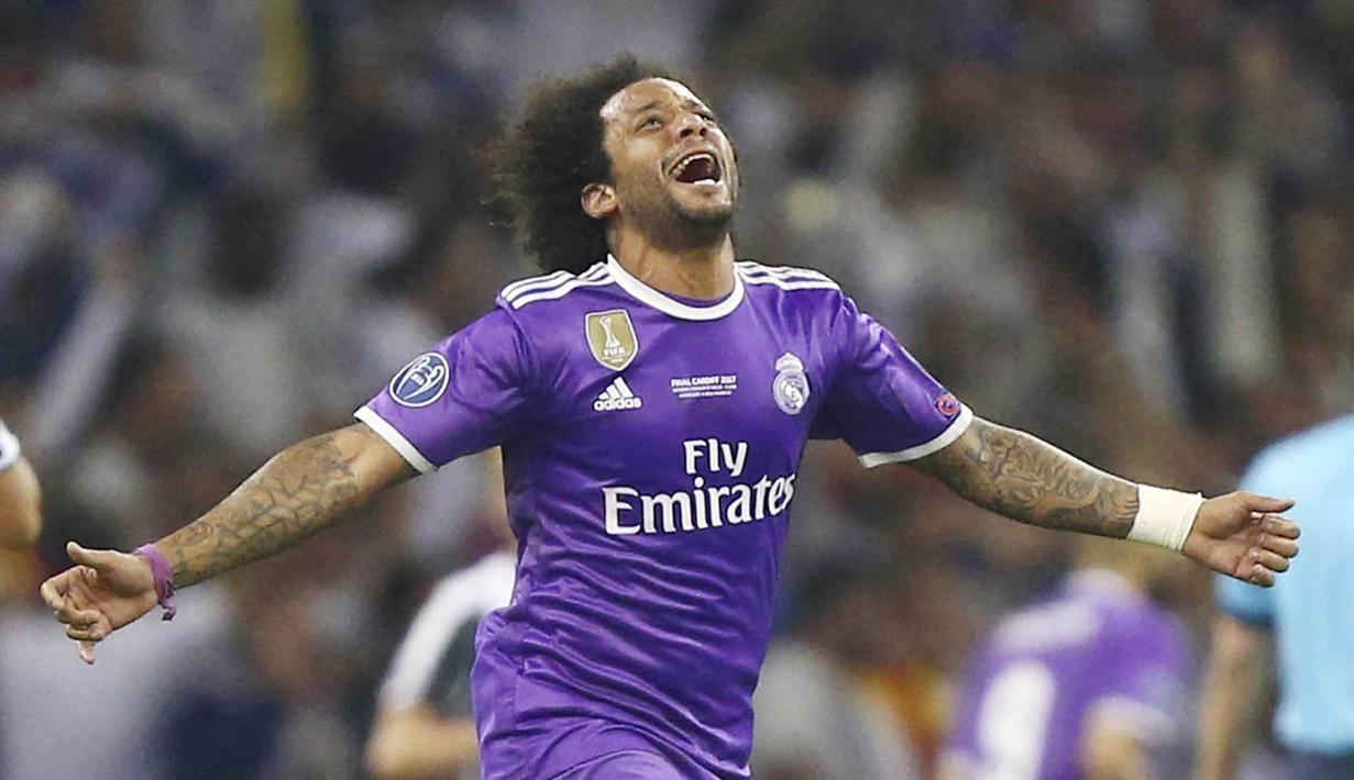 Marcelo - Pemain bertahan Real Madrid ini sudah memperoleh 46,3 juta followers di Instagramnya dan menjadi bek kiri dengan jumlah followers Instagram terbanyak di dunia. (AP/Dave Thompson)