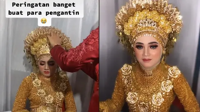 Tak Kuat Tahan Beban Mahkota Adat, Wanita Ini Mual dan Ingin Pingsan di Pelaminan