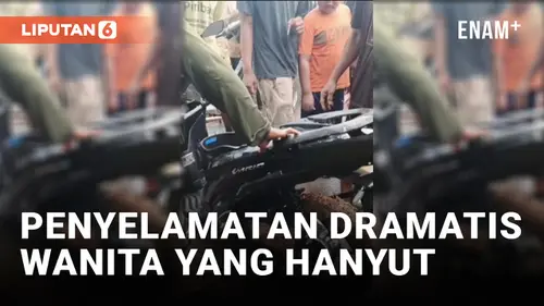 VIDEO: Nekat Terobos Banjir, Pengendara Wanita Terbawa Arus Sungai