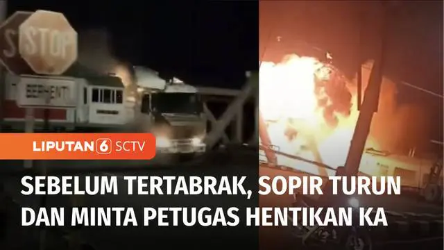 VIDEO: Truk Trailer Mogok di Tengah Perlintasan Rel, Ditabrak KA Brantas dan Meledak