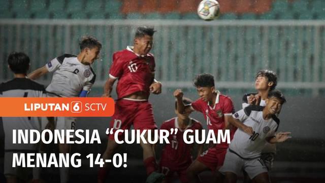 Pada laga Grup B, kualifikasi Piala Asia U-17 2023, Indonesia berhasil mencukur Guam. Garuda Asia menang 14 gol tanpa balas! Skuad besutan Bima Sakti tampil trengginas saat menghadapi Tim U-17 Guam di Stadion Pakansari, Bogor, Senin (03/10) malam.