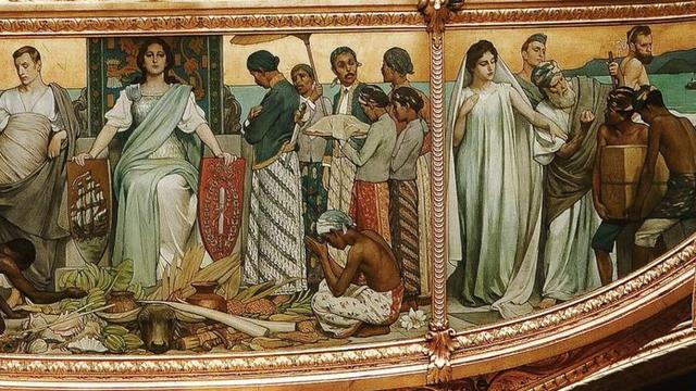 Gambar perbudakan Indonesia yang terlukis di sebuah kereta emas Belanda.