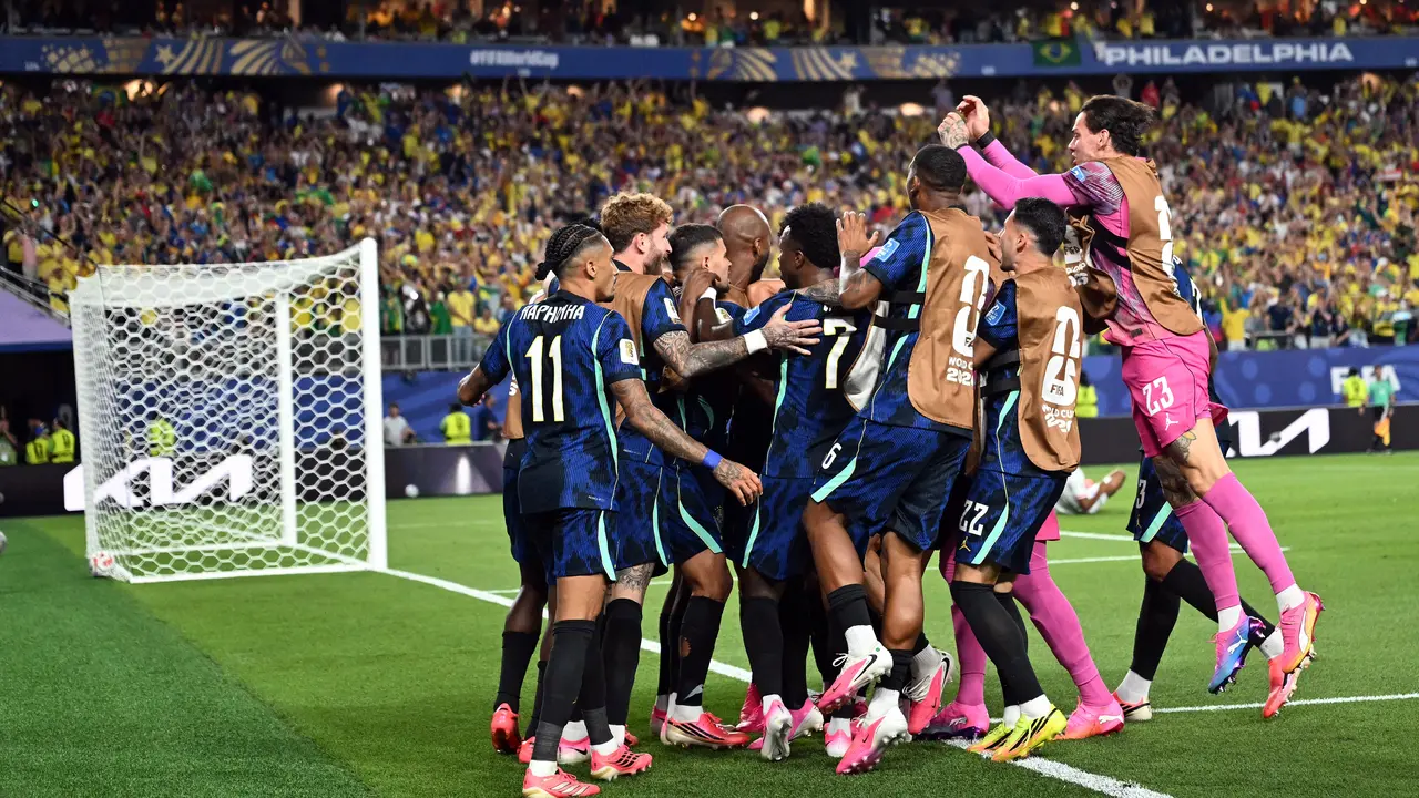 Selebrasi pemain Manchester United Matheus Cunha saat Brasil melawan Haiti di Piala Dunia 2026