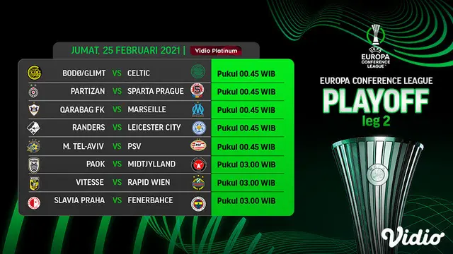 Link Live Streaming Leg Kedua Babak 16 Besar UEFA Conference League 2021/2022 di Vidio