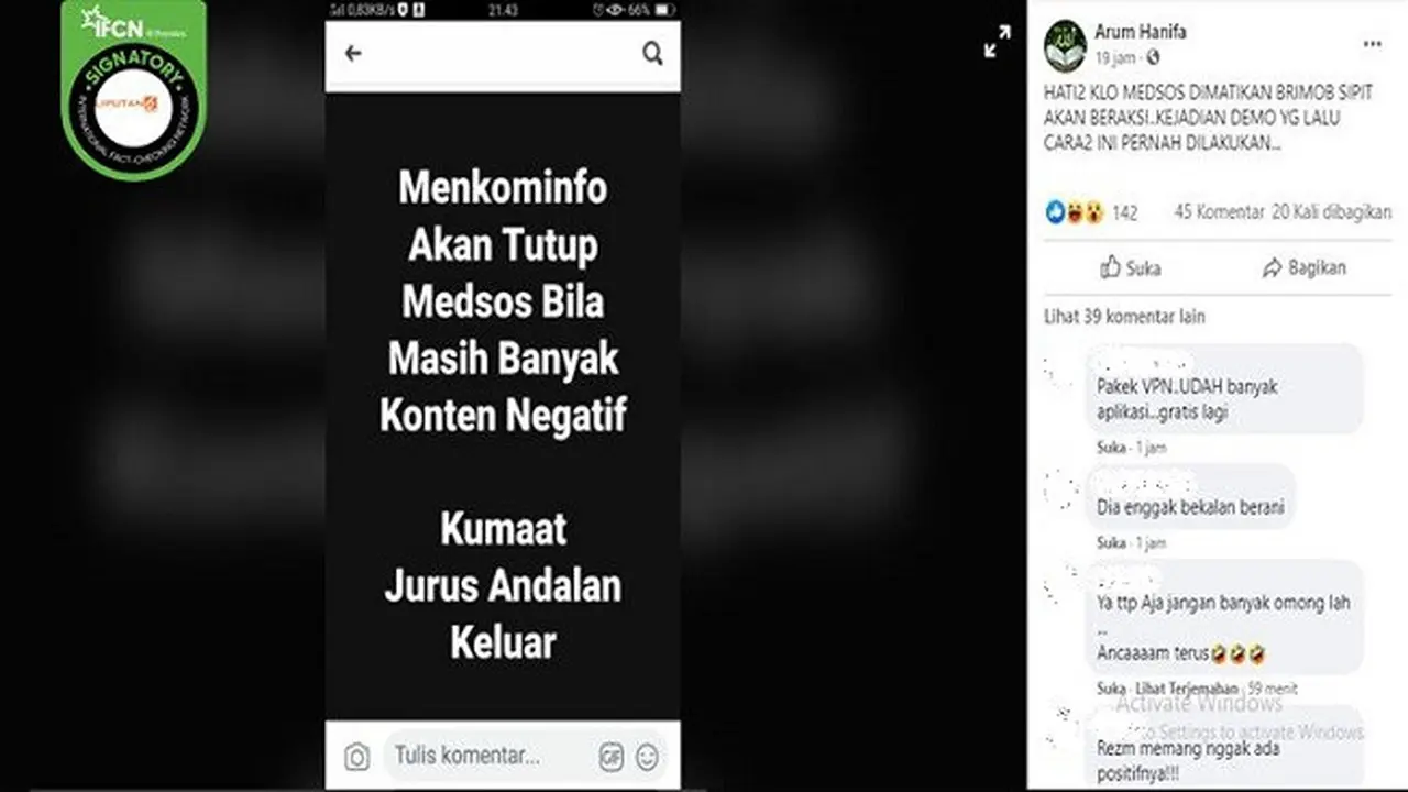 Gambar Tangkapan Layar Kabar tentang Menkominfo Blokir Media Sosial