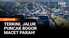 Memasuki H+2 Lebaran, kawasan wisata Puncak, Bogor, Jawa Barat, dipadati puluhan ribu kendaraan, Senin pagi. Antrean kendaraan terlihat mengular lebih dari enam kilometer sejak pintu Tol Ciawi menuju jalur Puncak, didominasi kendaraan pribadi dan sep...