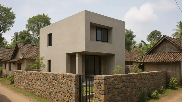 Rumah Beton Minimalis di Tengah Perkampungan Tradisional (Foto: ChatGPT)