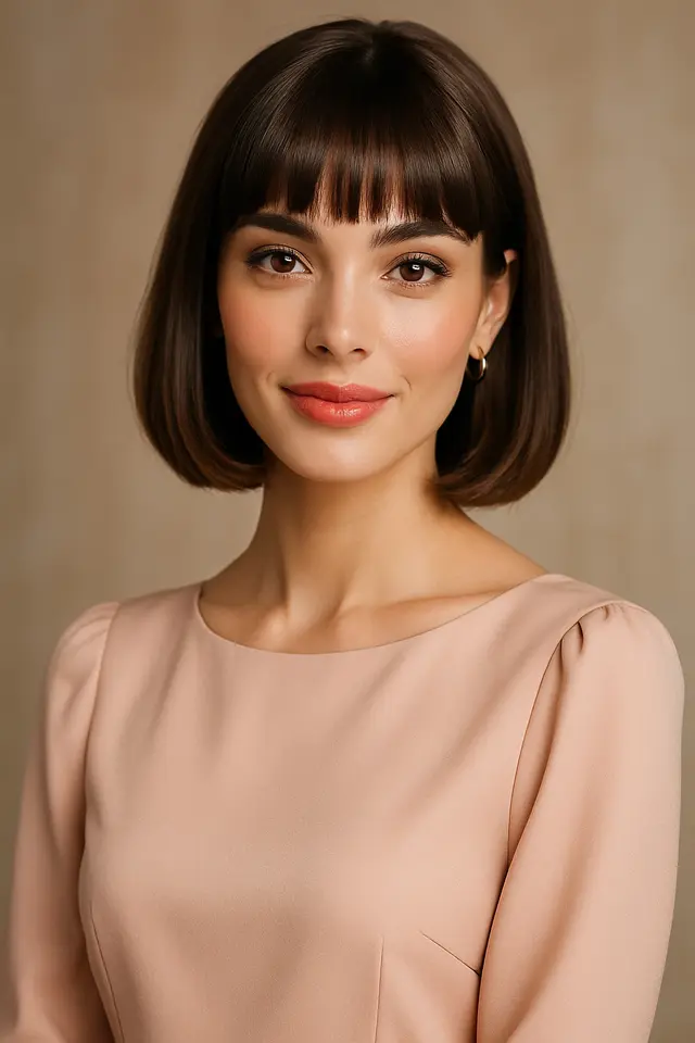 6. Sleek Lob dengan Poni