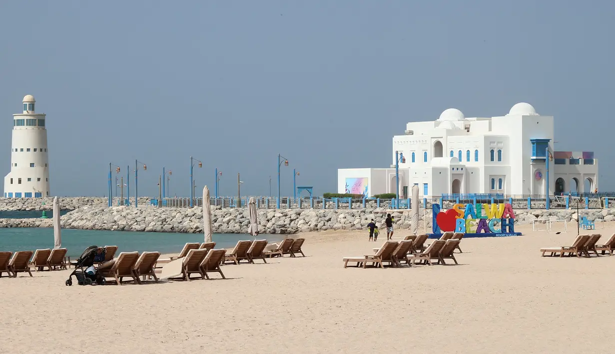 Hilton Salwa Beach Resort and Villa berhadapan langsung dengan pantai dan terletak di kawasan Abu Samrah, 86 km dari pusat kota Doha. (AFP/Karim Jaafar)