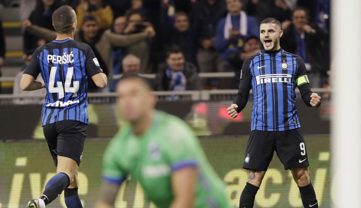 3. Mauro Icardi (Inter Milan) - 11 Gol (4 Penalti). (AP/Luca Bruno)