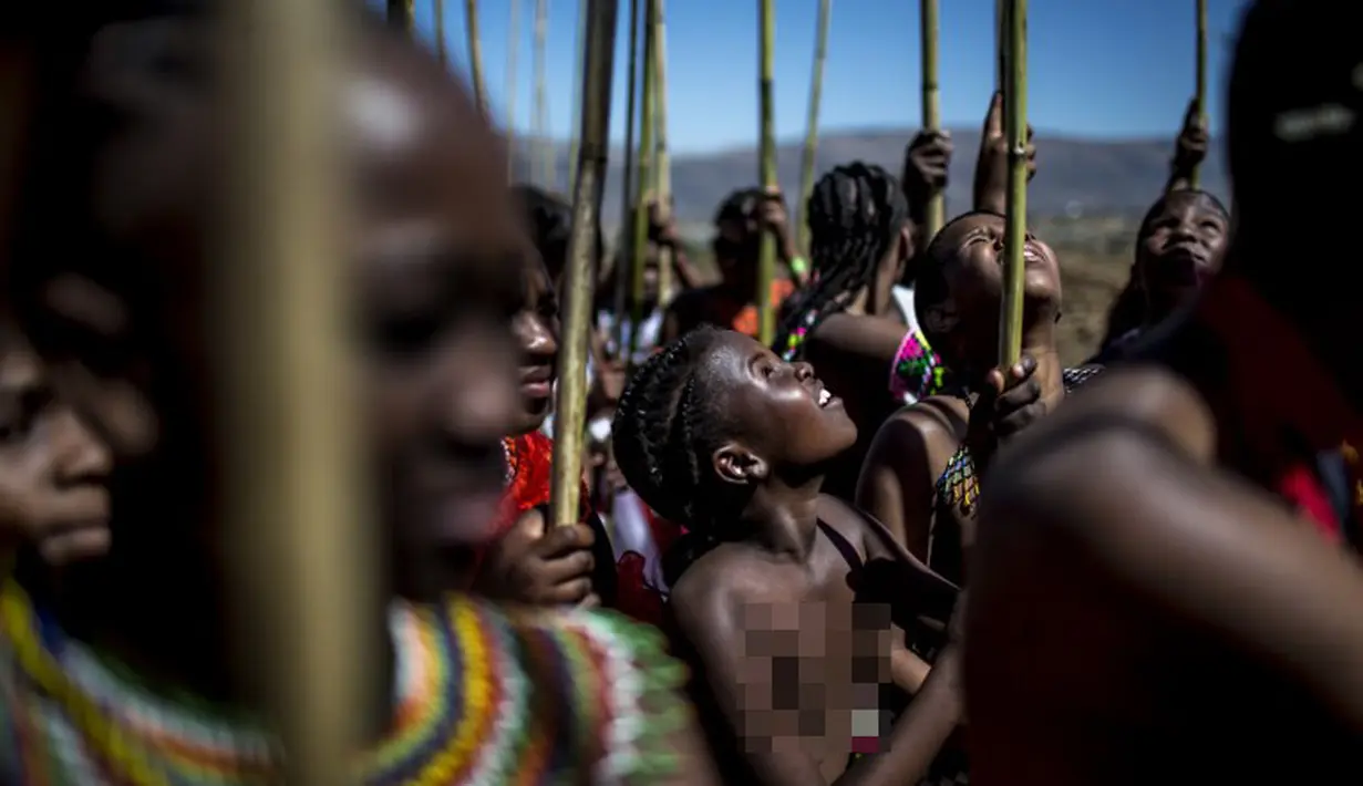 Upacara Reed Dance diadakan di Nongoma di wilayah KwaZulu-Natal sebagai penghormatan kepada Raja, Afsel (5/9/2014) (AFP PHOTO / MARCO LONGARI)