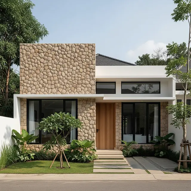Gambar Rumah Minimalis Batu Alam Tampak Depan