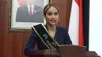 Aktris dan penyanyi Cinta Laura Kiehl memberikan sambutan pada acara penobatan di Kantor KemenPPPA, Jakarta, Senin (29/7/2019). Kementerian Pemberdayaan Perempuan dan Perlindungan Anak mendaulat Cinta Laura sebagai duta anti kekerasan terhadap perempuan dan anak. (Liputan6.com/Herman Zakaharia)