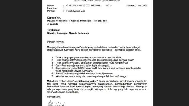 Surat Dewan Komisaris Garuda Indonesia