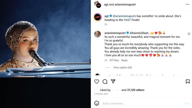 Putri Ariani lolos final AGT 2023. (Tangkapan Layar Instagram/ agt)