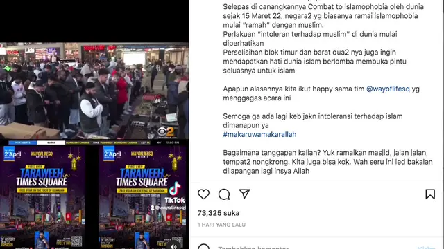 Times Square New York City Gelar Tarawih Perdana, Arie Untung: Masya Allah!