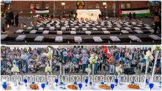 (Atas) Upacara peringatan "Children Pay the Price" untuk mendukung anak-anak Gaza di Alun-Alun Balai Kota, Kopenhagen, Denmark, Jumat (27/10/2023). (Bawah) Para pendukung Israel berdiri di depan meja hari shabbat yang kosong sebagai simbol sandera yang diambil selama serangan Hamas terhadap Israel di Lincoln Memorial, Washington, Amerika Serikat, Jumat (27/10/2023). (Mads Claus Rasmussen/Ritzau Scanpix via AP) / (AP Photo/J. Scott Applewhite)