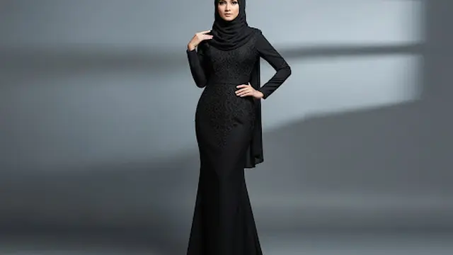 Gamis Ceruty Brukat Timbul Mermaid Cut